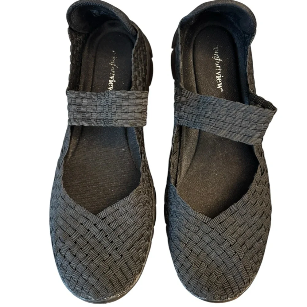 Women's Black Woven Elastic Flats, size‎ 12WW